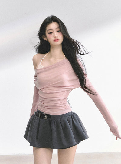 Fake Two-piece Off-Shoulder T-shirt DIA0528