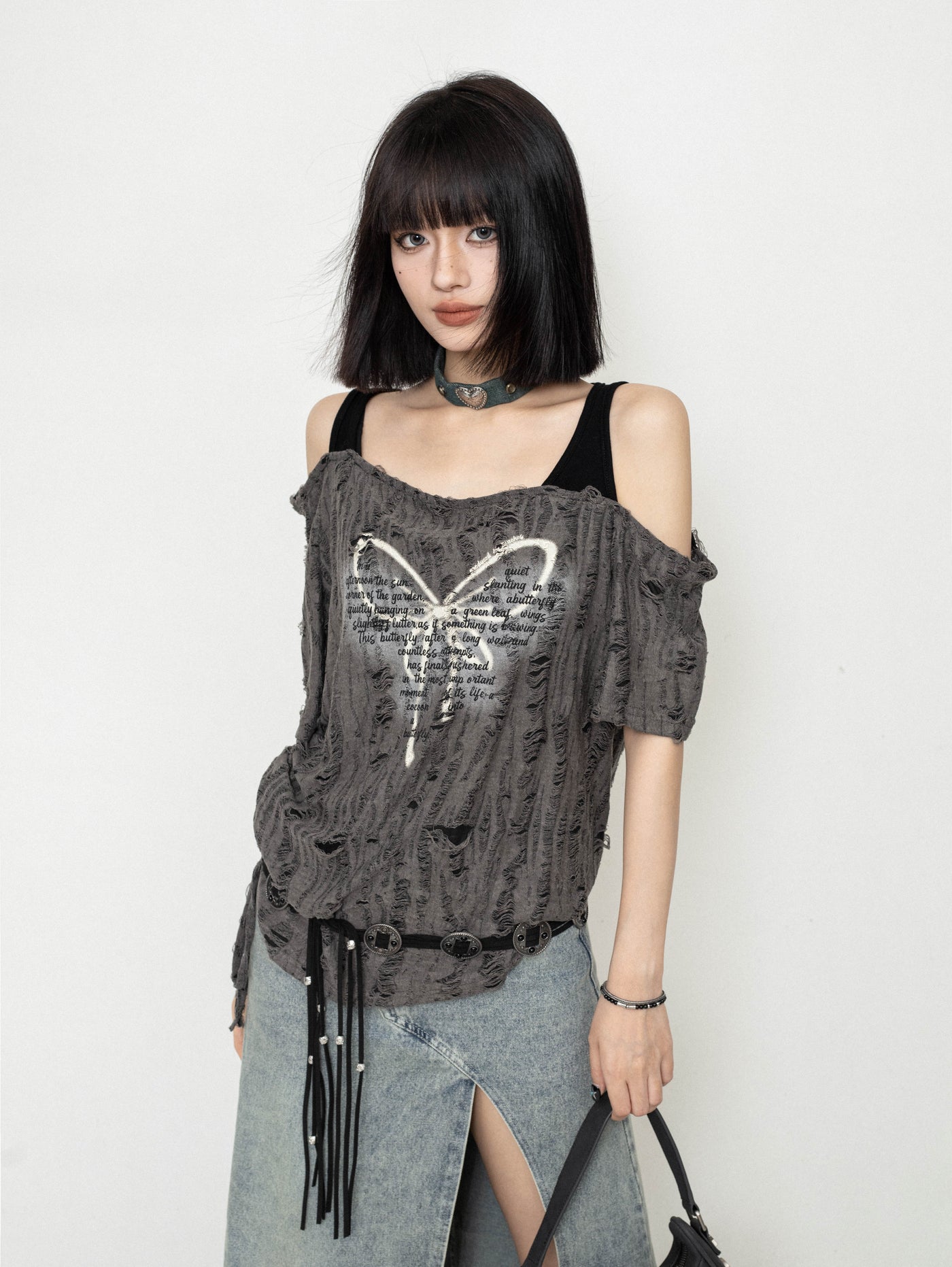 Off-shoulder Butterfly Sleeveless Loose Suspender Top ZER0223