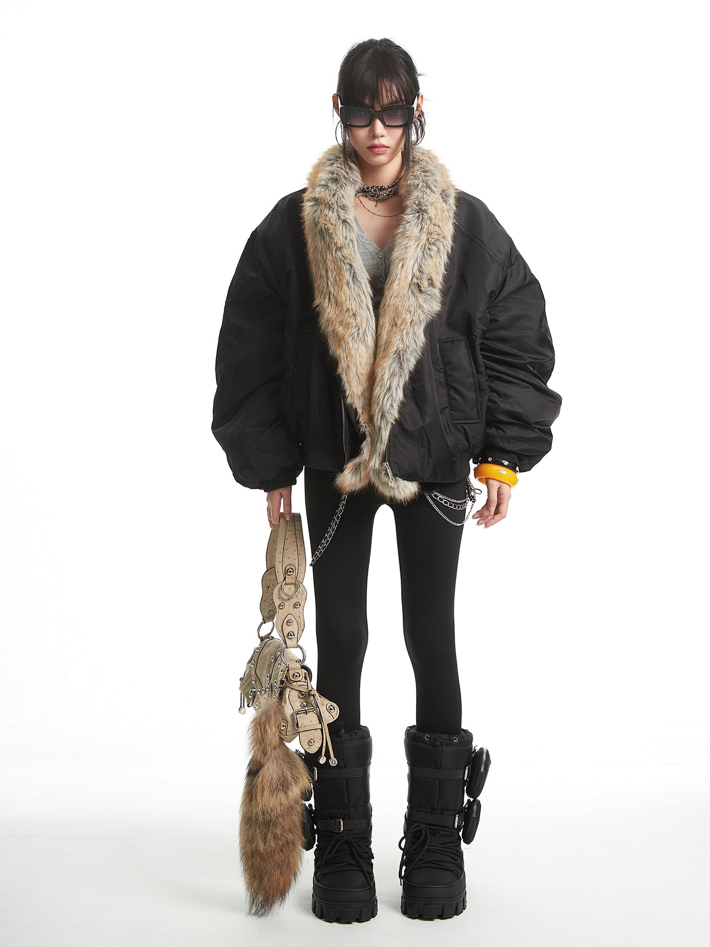 Black Fur Collar Thick Warm Jacket UNC0331