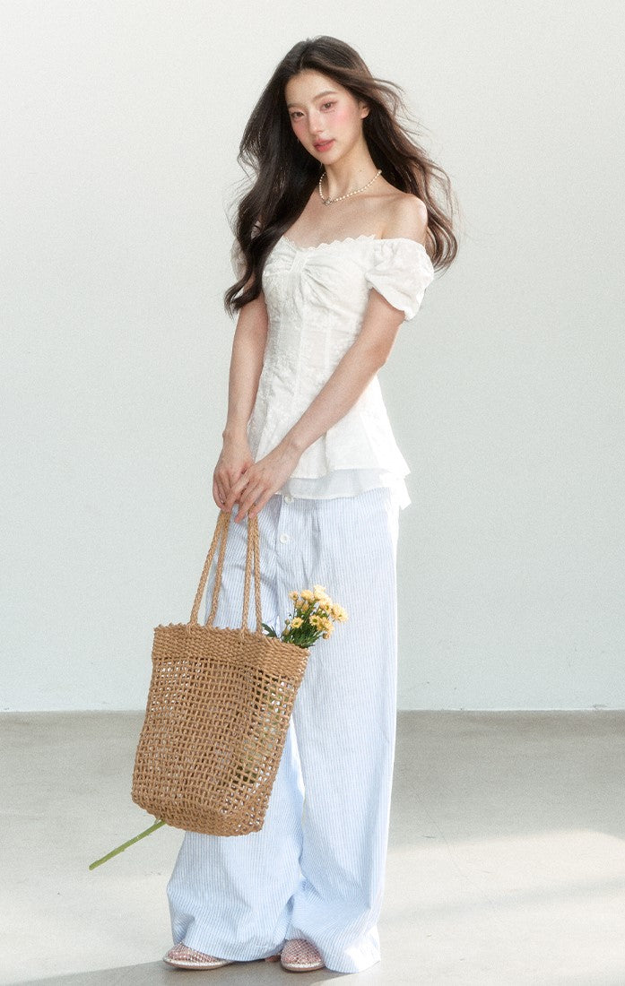 Blue Striped Casual Wide-leg Pants SHI0160