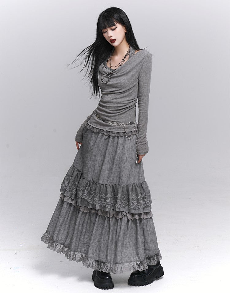 Off-Shoulder Long Sleeve Halter Neck Top LAD0231