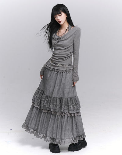 Off-Shoulder Long Sleeve Halter Neck Top LAD0231