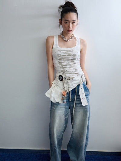 Letter Print I-shaped Sleeveless Top JIN0032