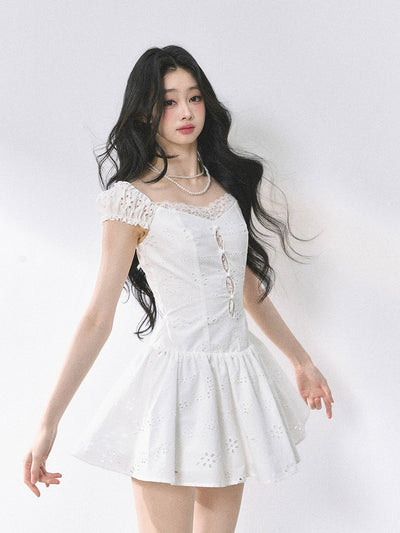 Lace White Short Dress DIA0452