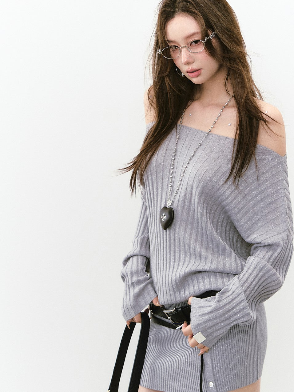 Off Shoulder Button Knitted Dress VIA0267