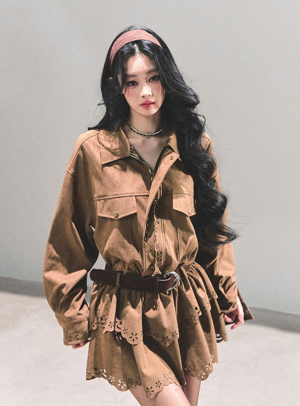 Faux Two-Piece Suede Shirt Dress DIA0680