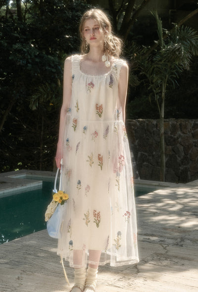 Tulle Flower Embroidery Long Dress GRO0169