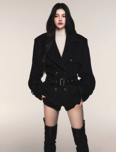 Double-Breasted Wool Trench Short Jacket LUL0216