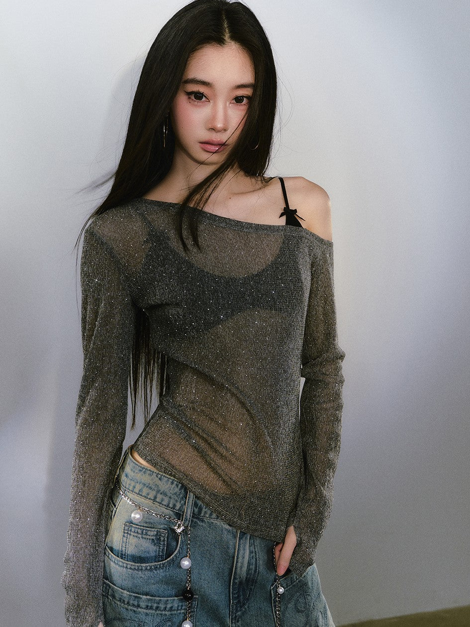 Diamond One Shoulder Long-sleeved T-shirt VIA0340
