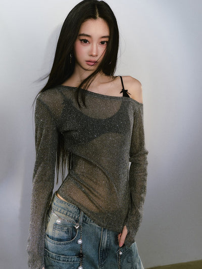 Diamond One Shoulder Long-sleeved T-shirt VIA0340