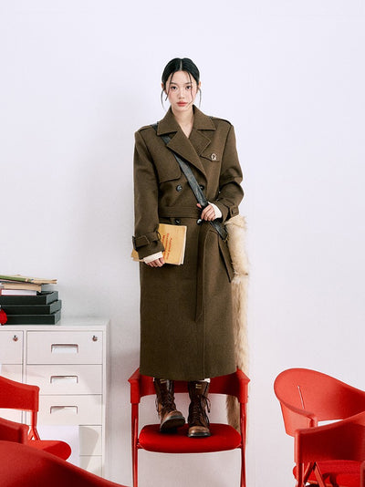 Classic Silhouette Belt Simple Warm Long Coat LAL0063