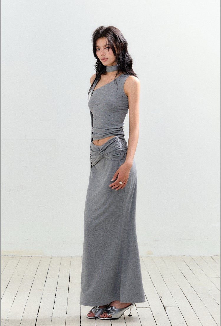 One-shoulder Top/Twisted Maxi Skirt AGM0161