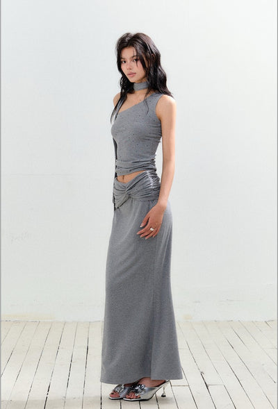One-shoulder Top/Twisted Maxi Skirt AGM0161