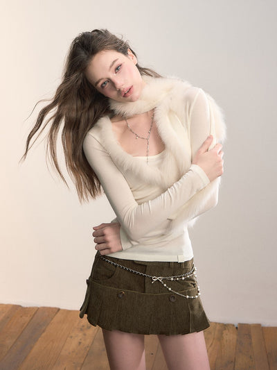 Patchwork Fur Slim Sweater VIA0373