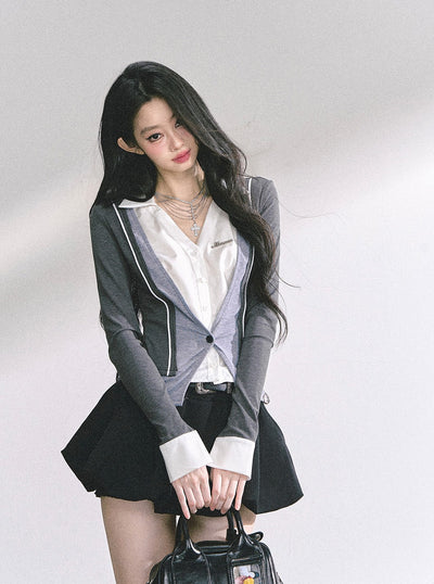 Fake Two-Piece V-neck Shirt DIA0543