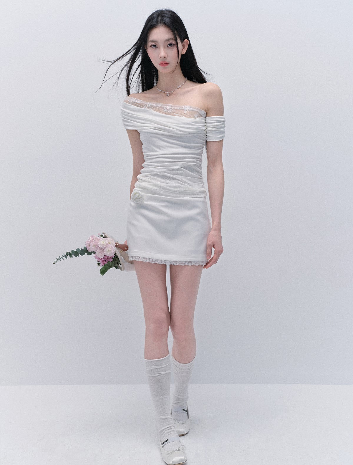 Lace Splicing One Shoulder Top/Skirt FRA0331