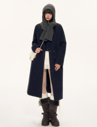 Navy High-end Wool Long Coat WEE0093