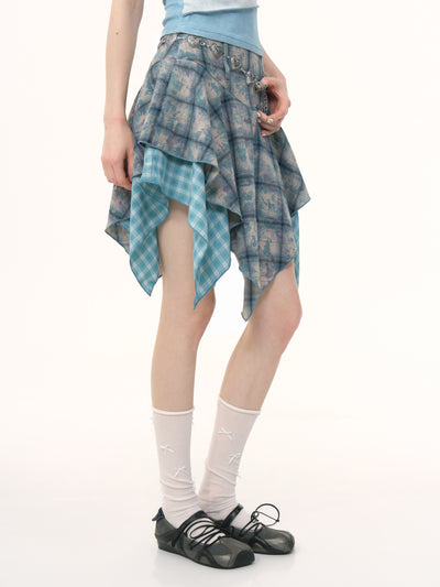 Irregular Tie-dyed Plaid Skirt ZIZ0258