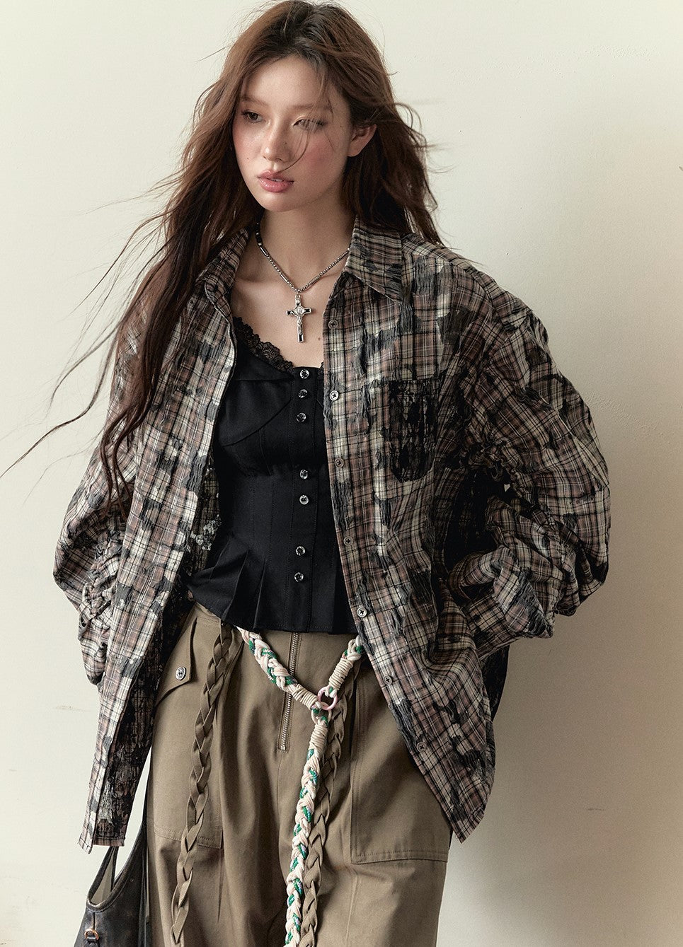 Loose Versatile Plaid Long-sleeved Shirt VIA0154