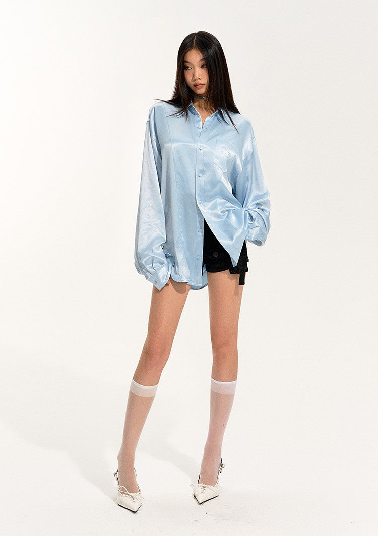 Long Silhouette Lapel Silky Drape Long Sleeve Shirt NOT0232