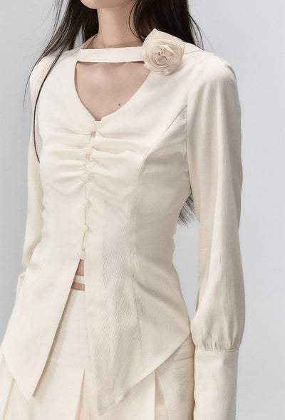 Rose Detachable Button-up Long-sleeved Shirt/Skirt VIA0050