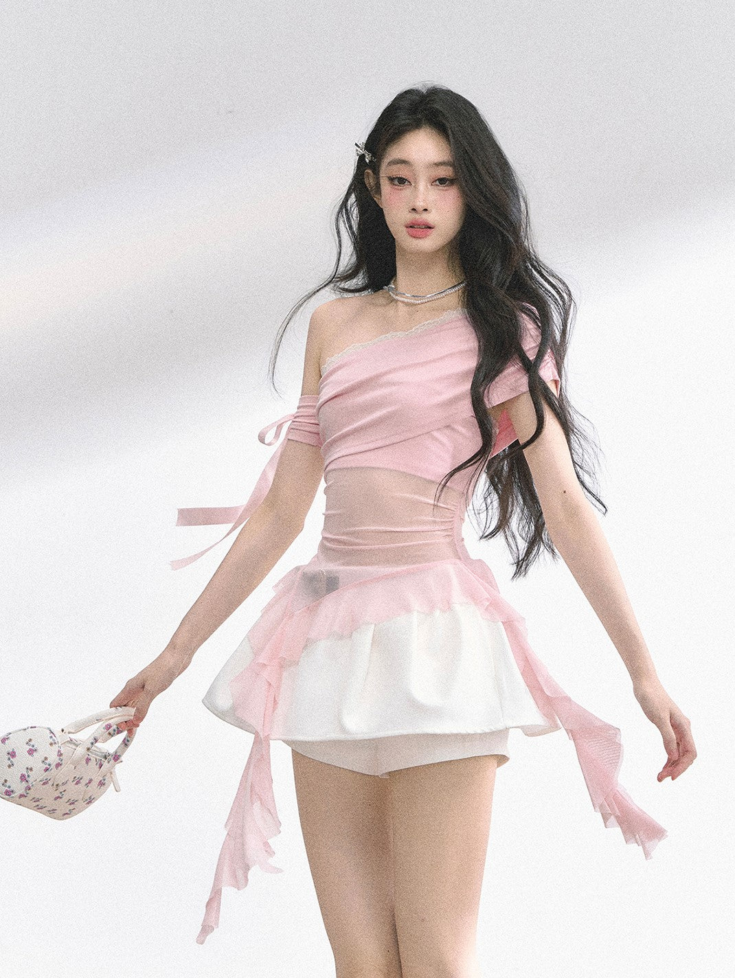 Off-shoulder Transparent Mesh Top DIA0510