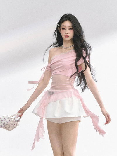 Off-shoulder Transparent Mesh Top DIA0510