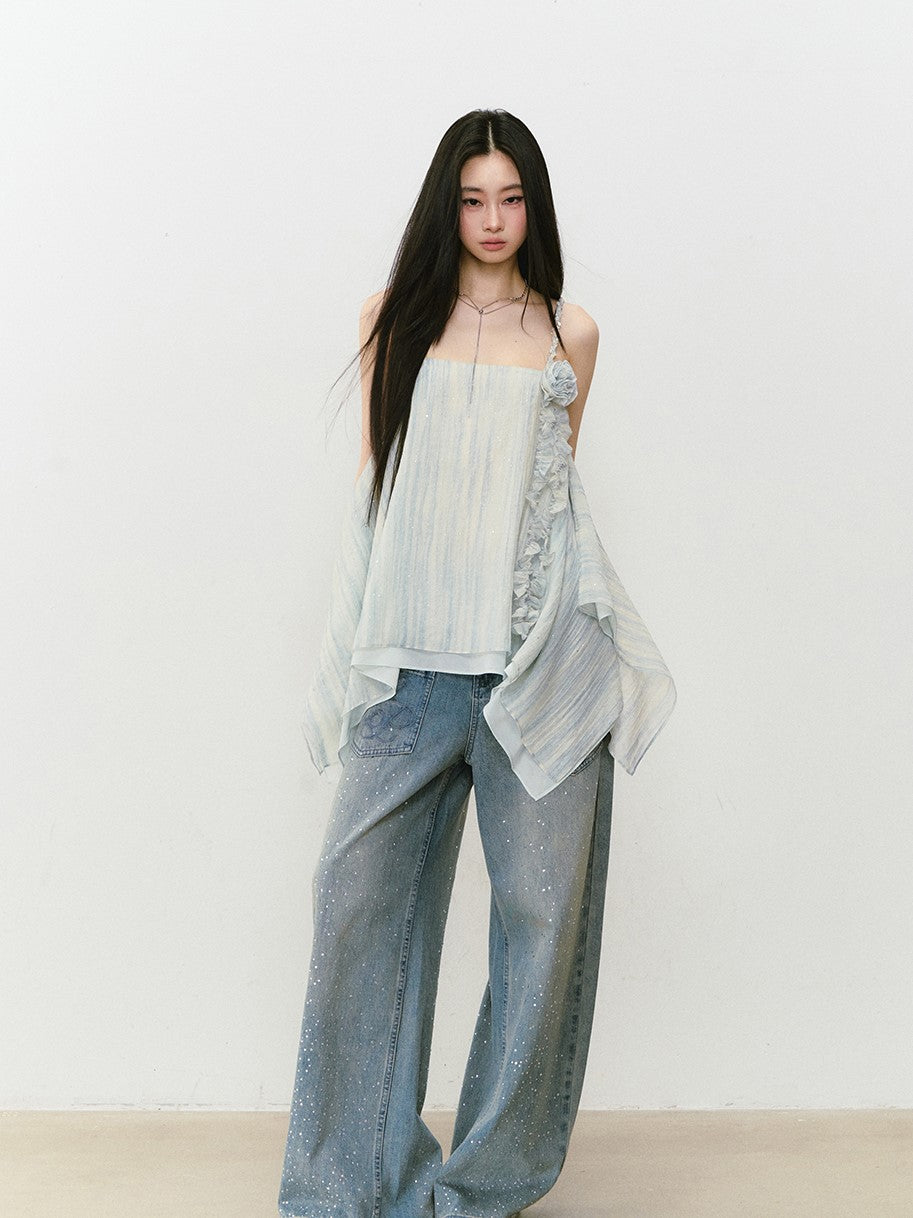 Flower Irregular Suspender Dress VIA0302