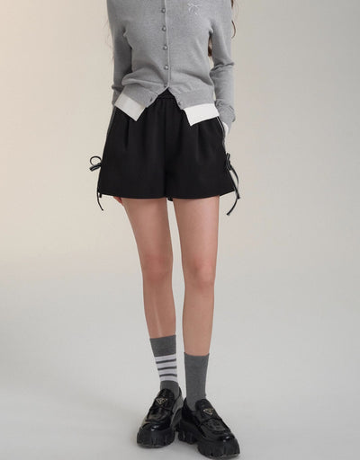 Contrast Color Bow Woolen Shorts SOM0120