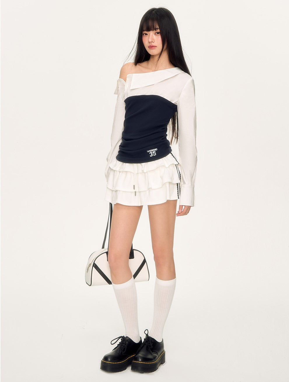 Stitching Oblique Shoulder Shirt WEE0035
