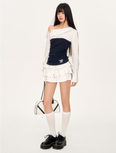 Stitching Oblique Shoulder Shirt WEE0035