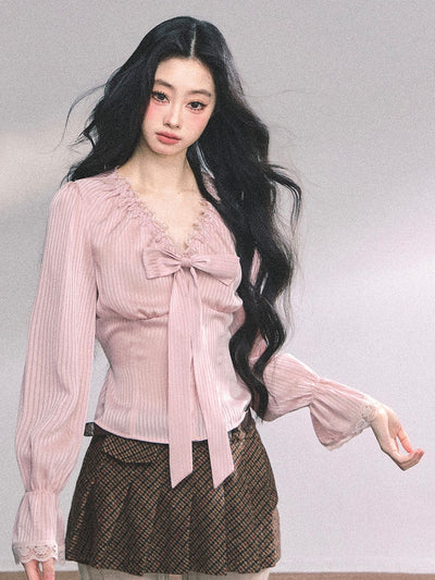 High-end French Lace Striped Shirt DIA0629