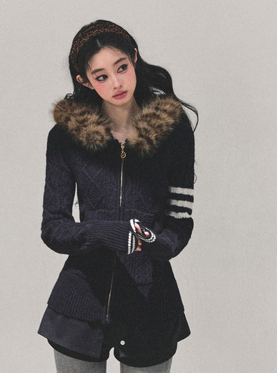 Long-sleeved Hooded Knit Cardigan DIA0665