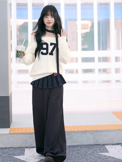 Off-shoulder Print Casual Sweatshirt WEE0069