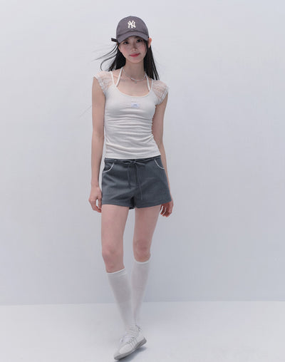 Lace Splicing Short Sleeves T-shirt FRA0339