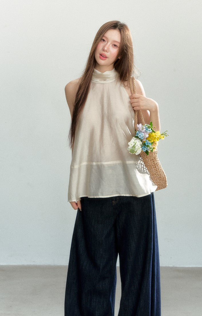 Beige Halter Sleeveless Top SHI0174