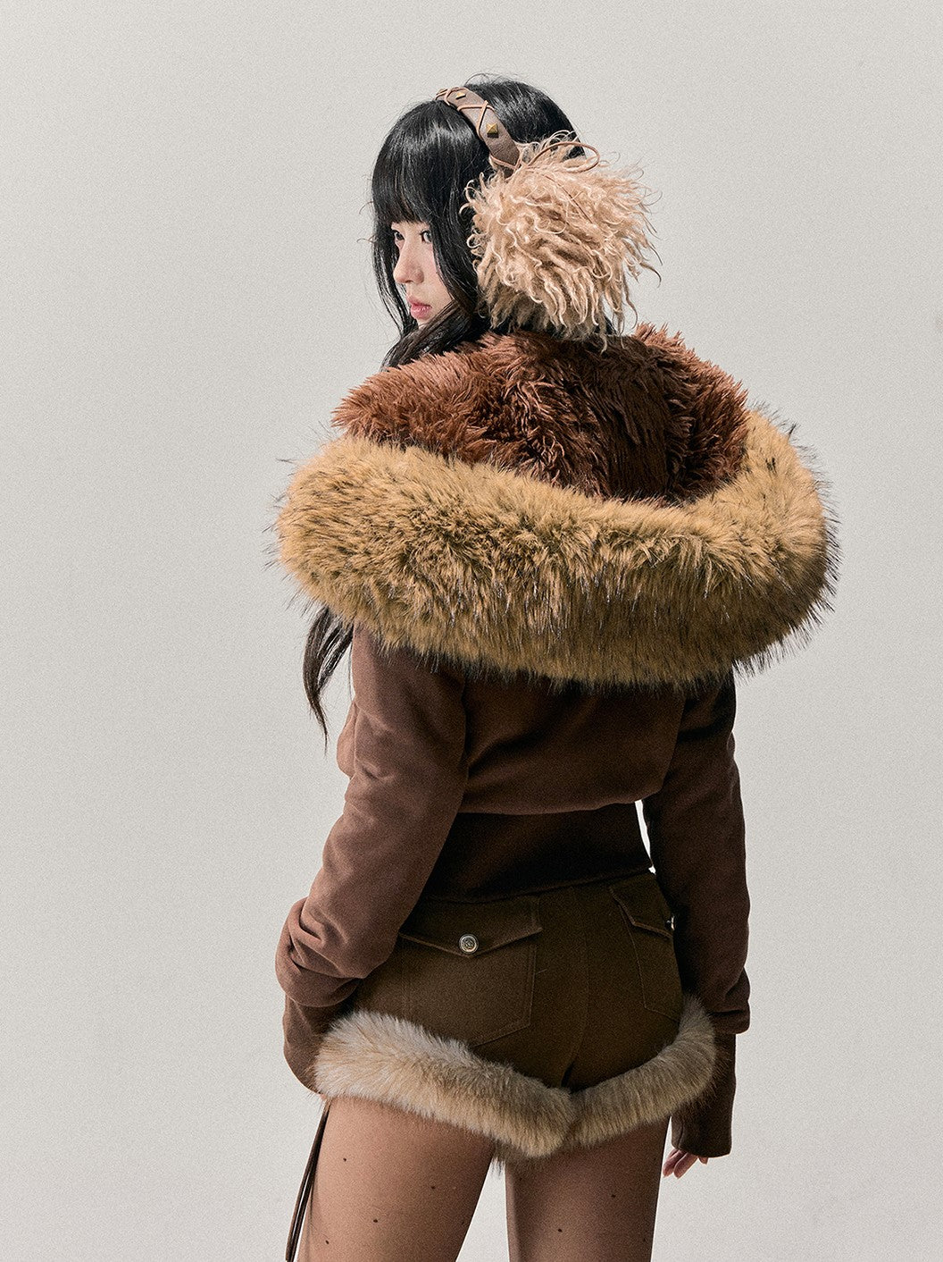 Brown Detachable Shearling Collar Jacket DIA0752