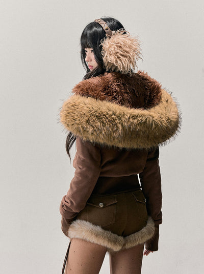 Brown Detachable Shearling Collar Jacket DIA0752