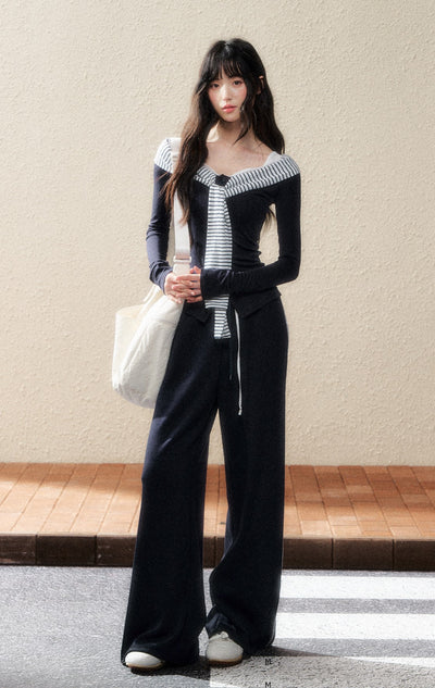 Navy Striped Long Sleeve Top SHI0190