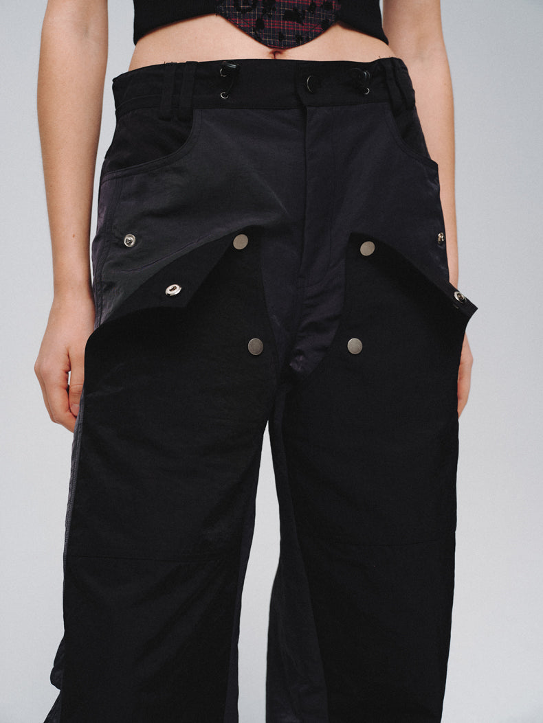 Contrast Nylon Slightly Curved Adjustable Waist Pants LAP0033