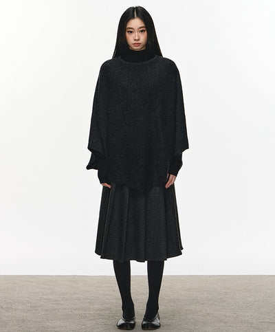 Gray High-waisted Pleated Midi Skirt ANA0114