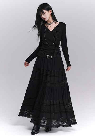 Black Lace A-line Long Skirt LAD0235