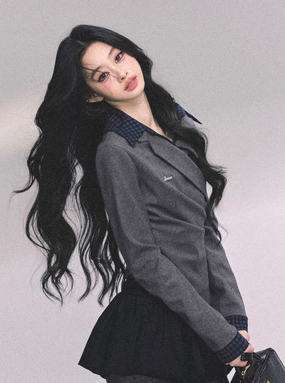 Fake Two-piece Long-sleeved Plaid Shirt DIA0648