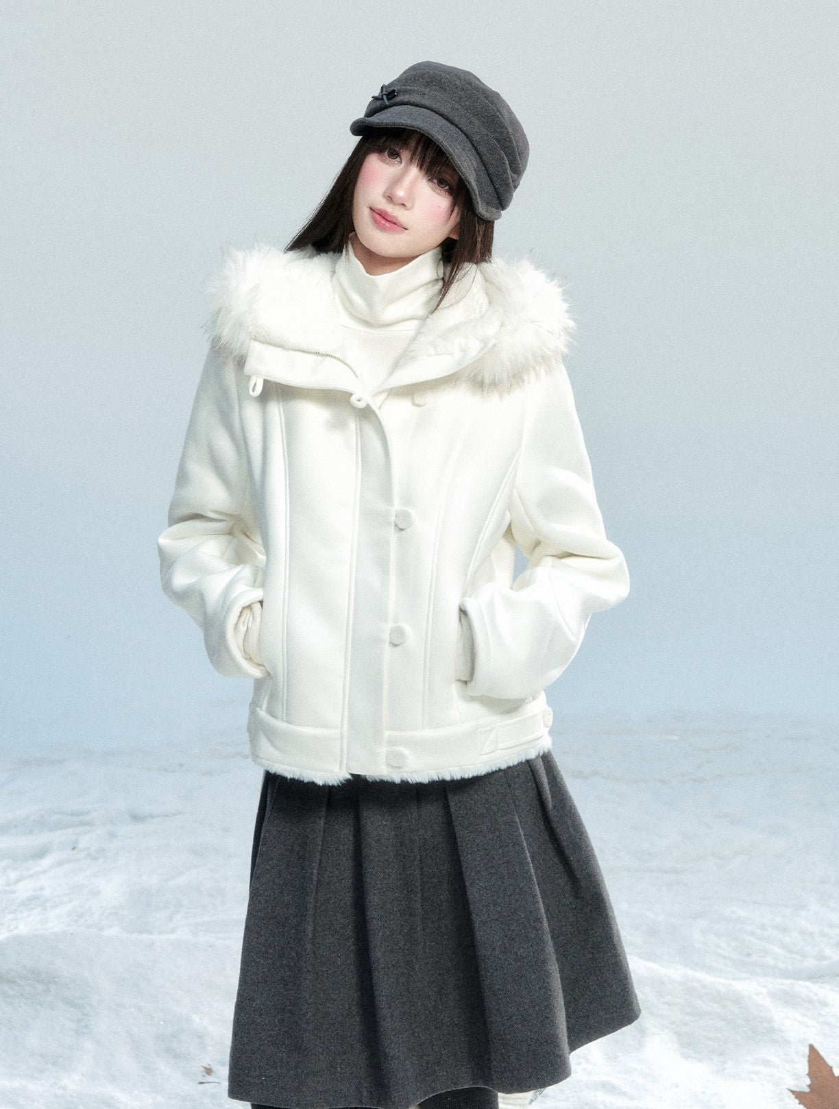 Fur Collar Suede Short Jacket FRA0464