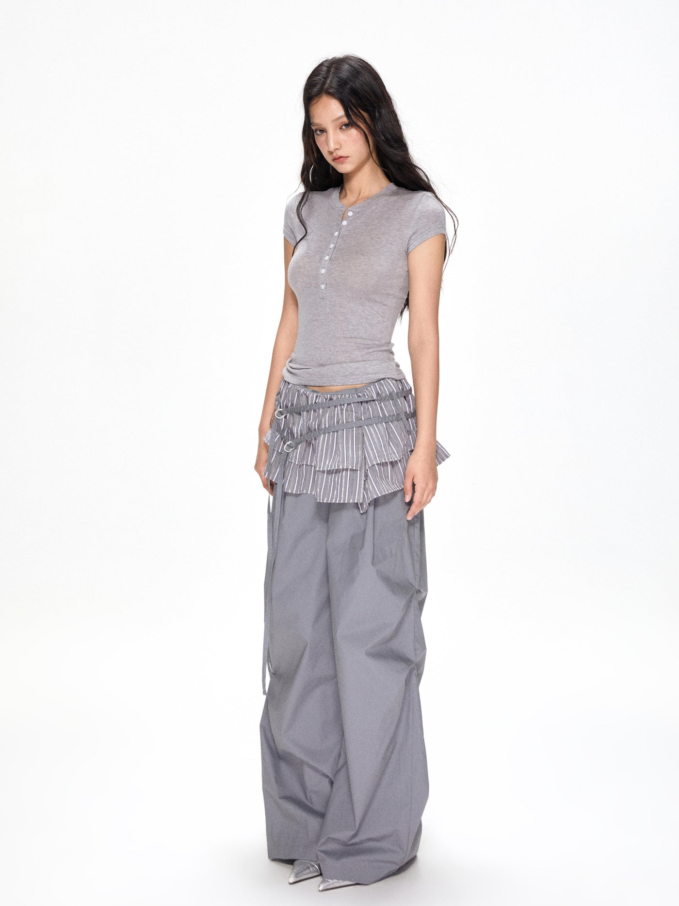 Satin Ruffled Casual Straight Pants APE0392