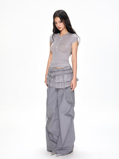 Satin Ruffled Casual Straight Pants APE0392