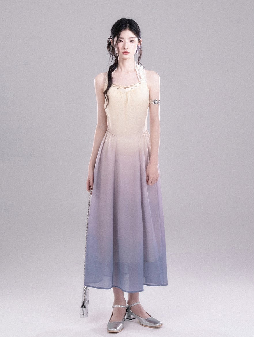 Gradient Purple Halter Sleeveless Dress COT0308