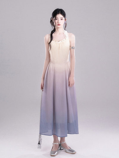 Gradient Purple Halter Sleeveless Dress COT0308