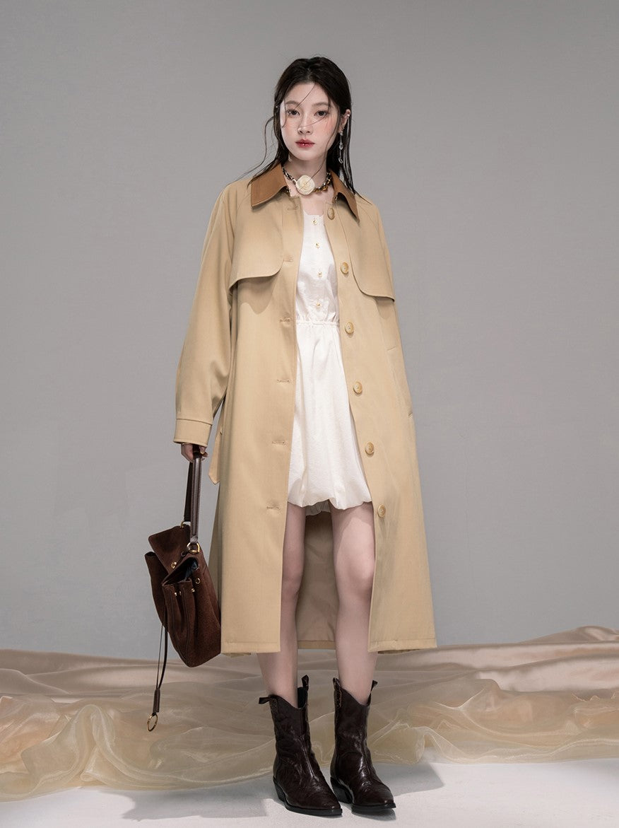Leather Collar Long Coat COT0343