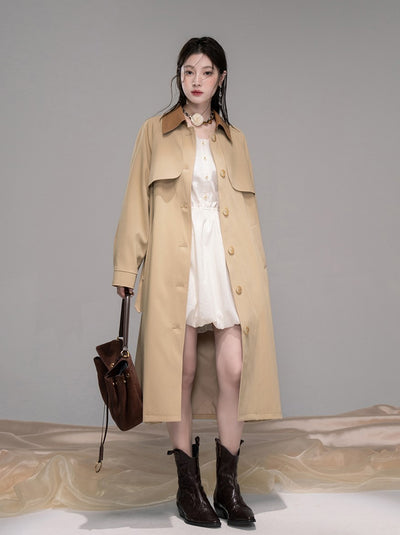 Leather Collar Long Coat COT0343